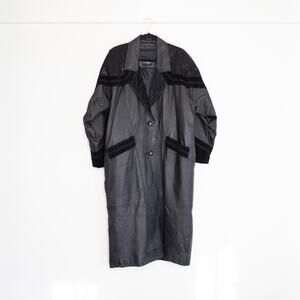 Vintage Comint Leather Maxi Coat Trench Duster | Paisley Western Boho Black | XL